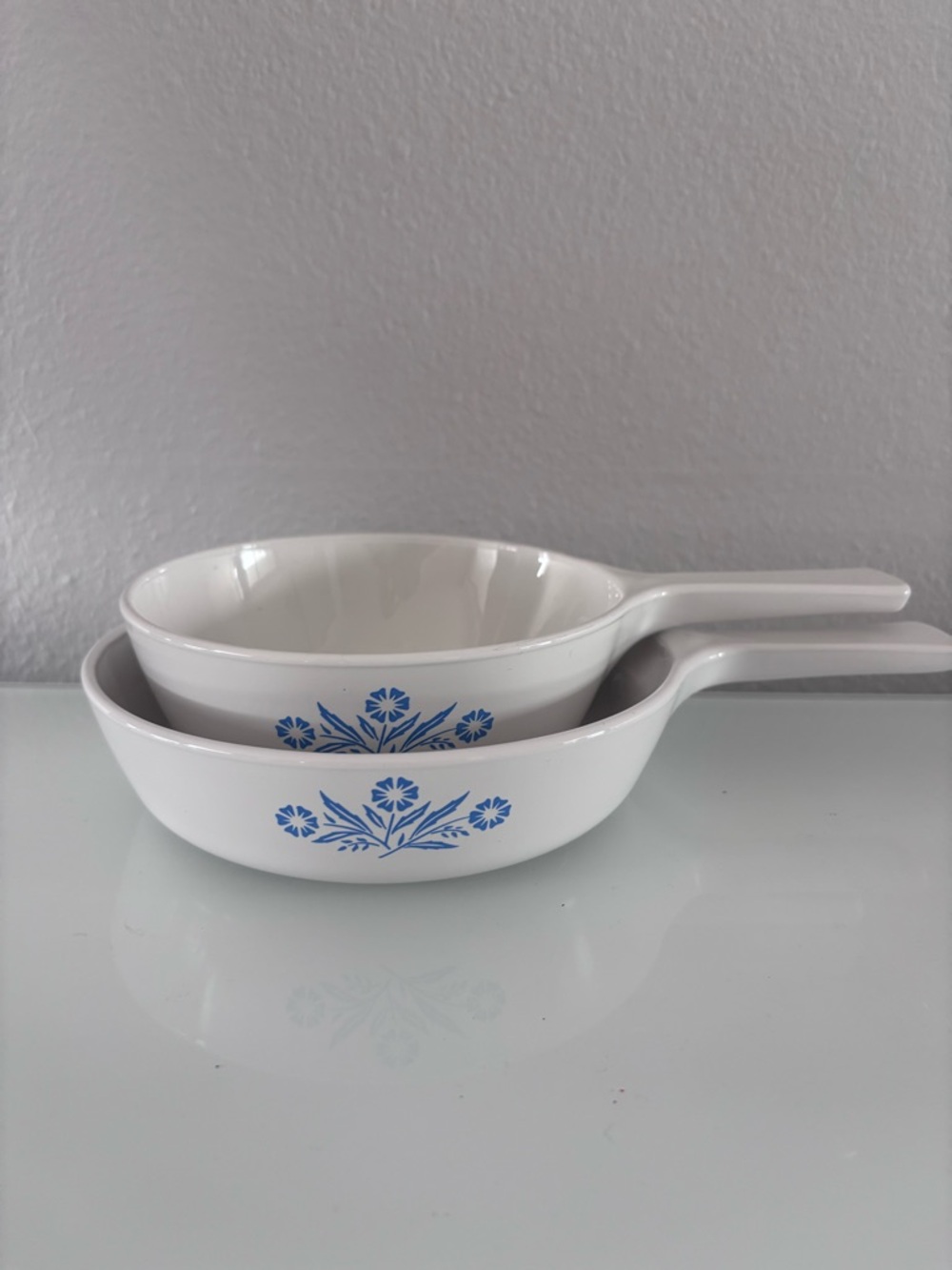 Corning Ware Blue Cornflower P-83-B and P-81-B Handled Sauce Pans No Lids Vtg